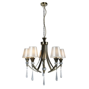 Sophia 5 Light Crystal Ceiling Light Antique Brass